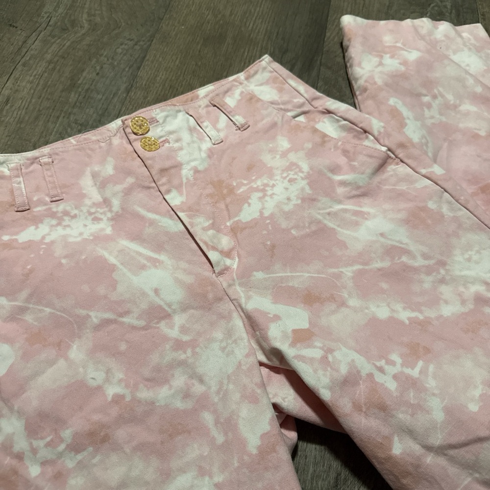 Anthropologie Pink and White Flare Jeans